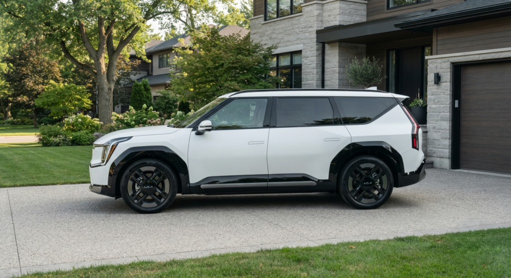 3. Kia EV9 – The True 3-Row SUV (Model X Challenger)