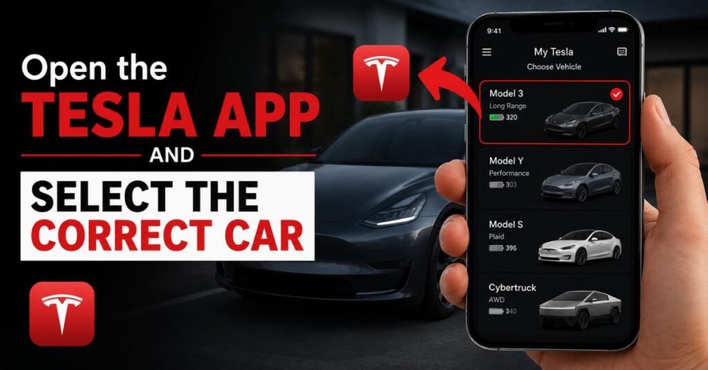 Open the Tesla App and Select the Correct Car